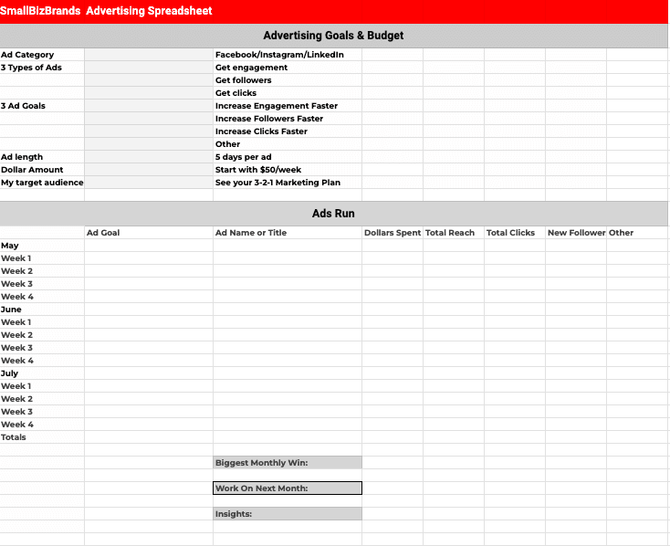 App Advertising Spreadsheet