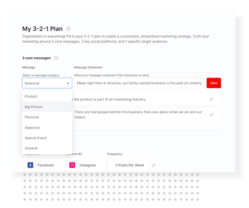 App 3-2-1 Marketing Plan screenshot